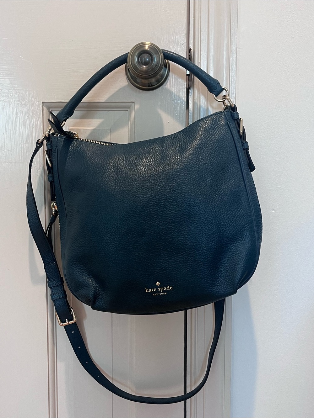 kate spade Green Pebbled Leather Shoulder Bag with Crossbody Strap